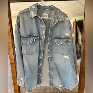 Zara Ripped TRF Denim Over shirt